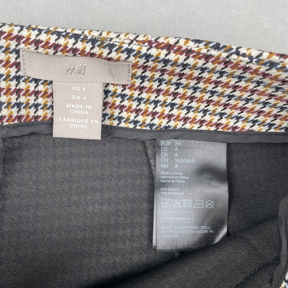 H&M Houndstooth Midi Pencil Skirt Sz 4 Neutral Office Preppy Old Money Boho Chic - Picture 6 of 9